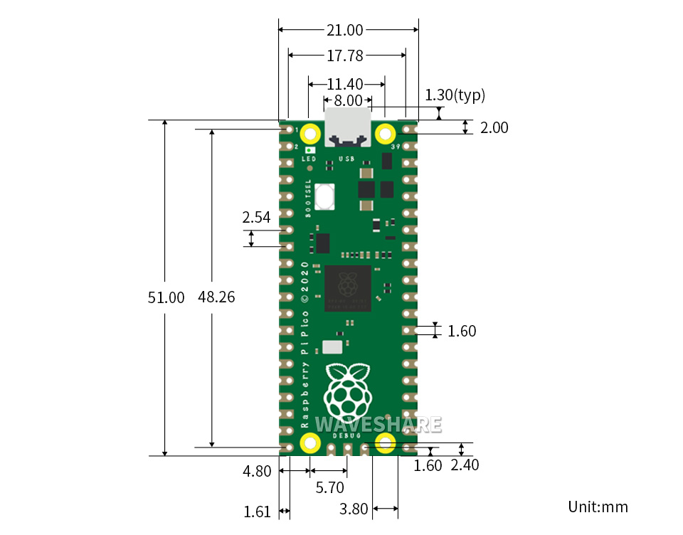 Raspberry Pi Pico Microcontroller Development Board Rp2040 Dual Core 2147