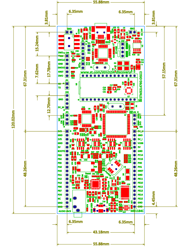 STM32L476G-DISCO board dimensions