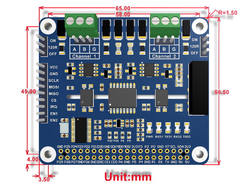 Module d'extension 2-CH RS485 HAT Raspberry Pi