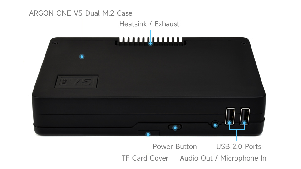 PI5-CASE-ARGON-ONE Aluminum Alloy Case, interface description 1