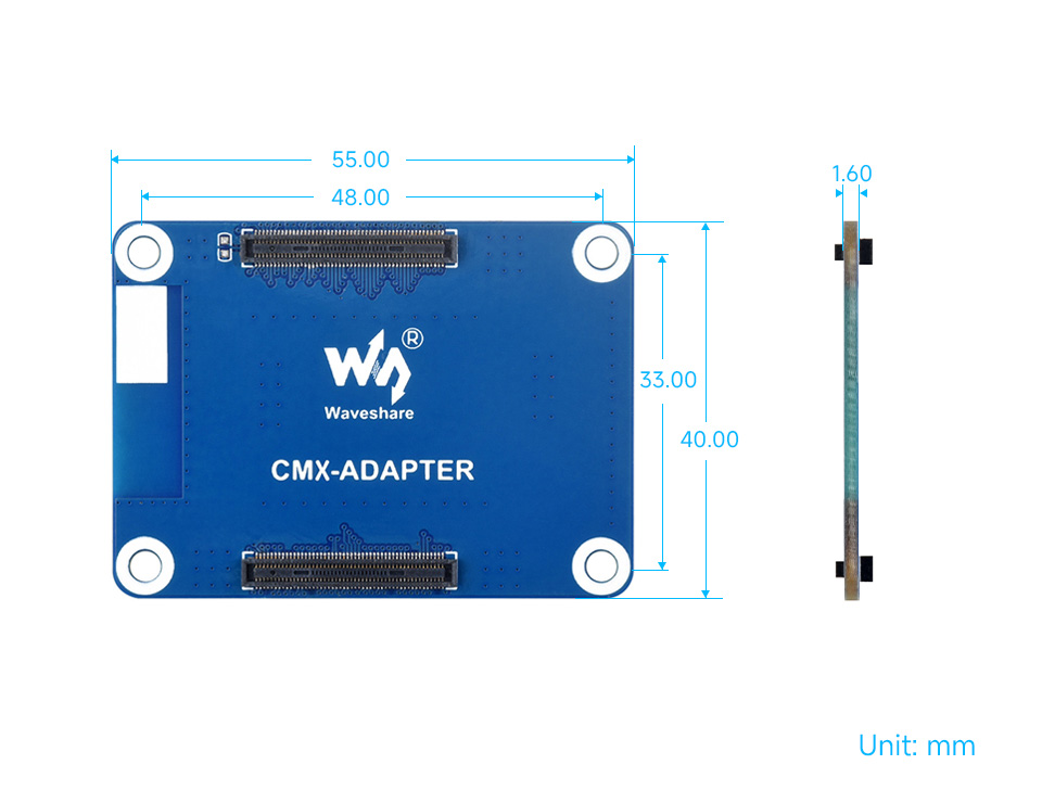 Interface Protection Adapter Board for Raspberry Pi CM4 / CM5, outline dimensions