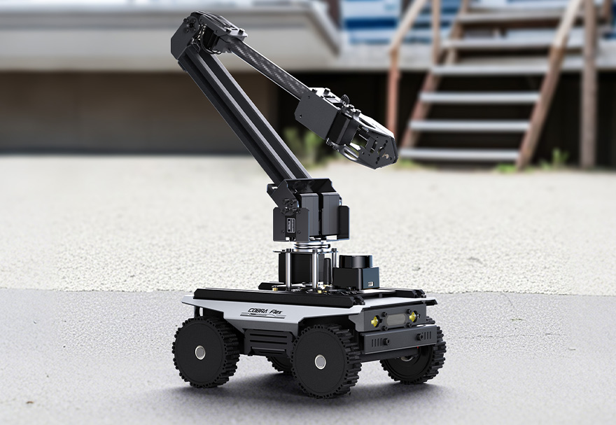 Cobra Flex Universal Modular Drive-by-Wire Chassis usage demo, installing with robot arm