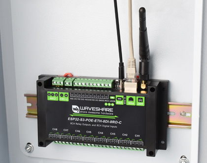 Industrial 8-Channel PoE ESP32-S3 WiFi Relay Module, rail mounting