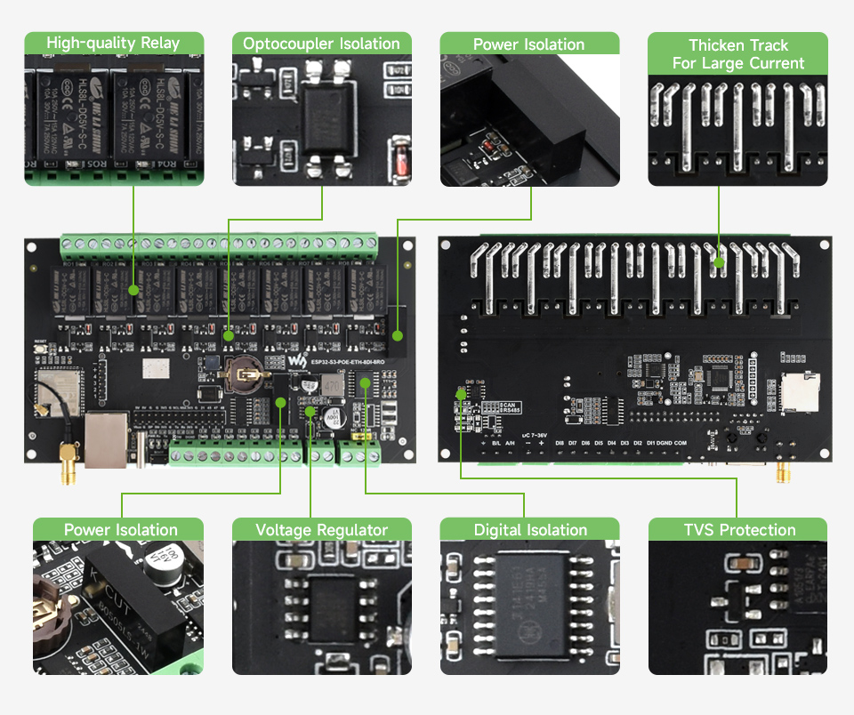 Industrial 8-Channel ESP32-S3 WiFi Relay Module, multiple isolation protection circuits