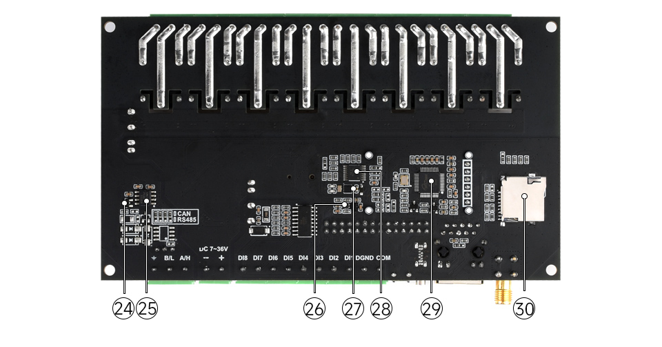 Industrial 8-Channel ESP32-S3 WiFi Relay Module, PCB back view