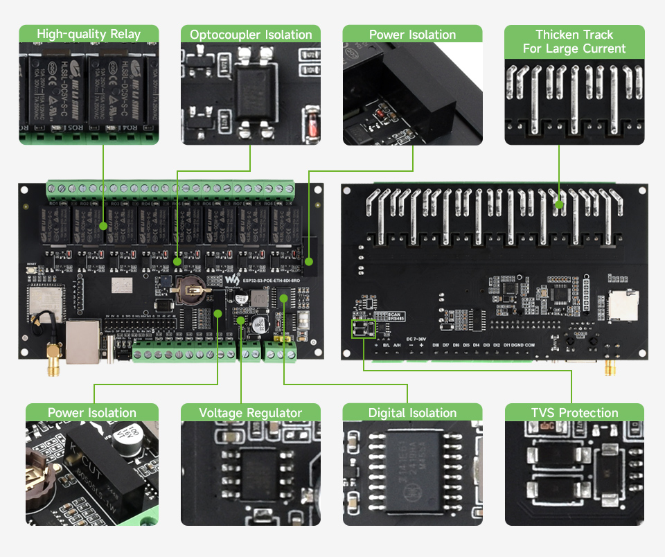 Industrial 8-Channel ESP32-S3 WiFi Relay Module, multiple isolation protection circuits