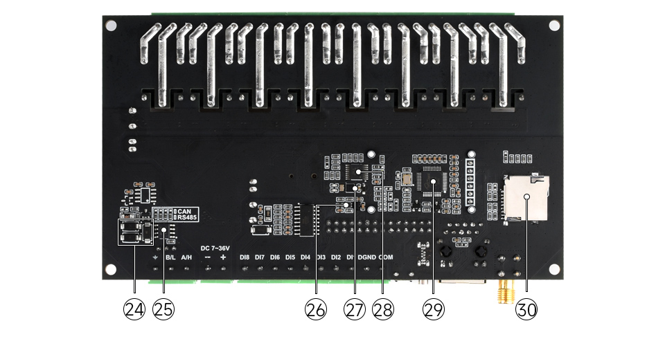 Industrial 8-Channel ESP32-S3 WiFi Relay Module, PCB back view