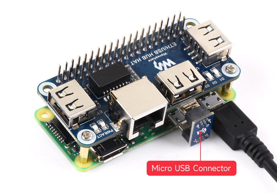 ETH/USB HUB HAT, Compatible with Raspberry Pi Zero / Zero W / Zero WH / Zero 2 W boards.