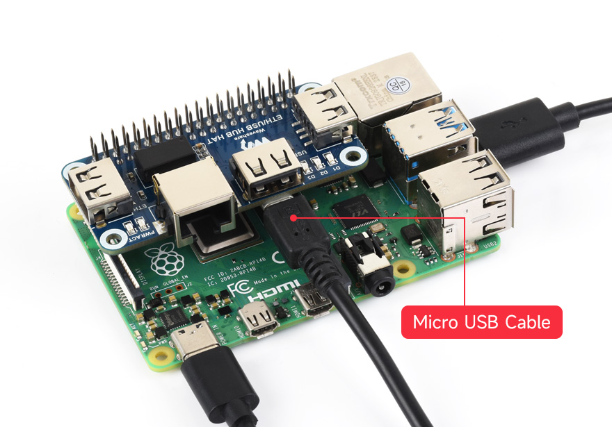 ETH/USB HUB HAT, Supports connecting to other Raspberry Pi Series Boards