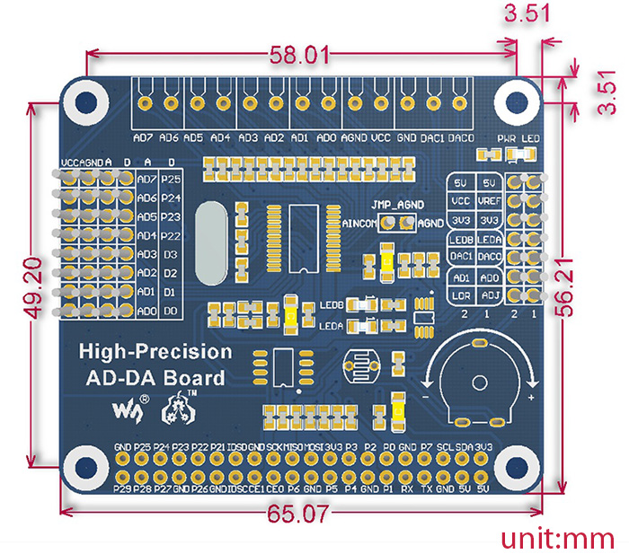 High-Precision AD/DA Board dimension