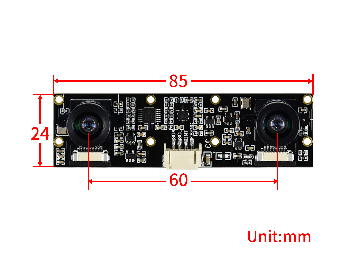 IMX219-83 Stereo Camera dimensions