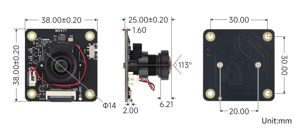 IMX477 IR-CUT 12.3MP Camera (B), outline dimensions