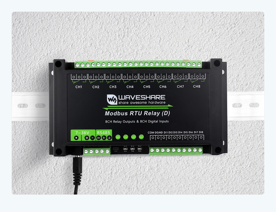 Industrial Modbus RTU 8-ch Relay Module (D) With Digital Input and