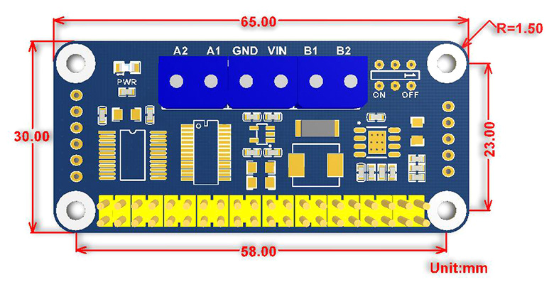 Motor Driver HAT dimensions