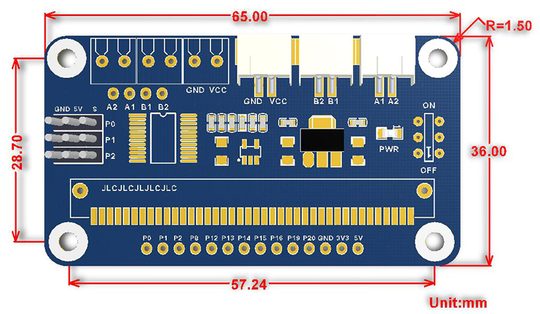 Motor Driver for micro:bit dimensions