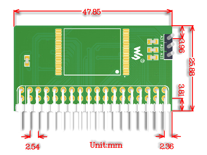 NorFlash Board (B) dimensions