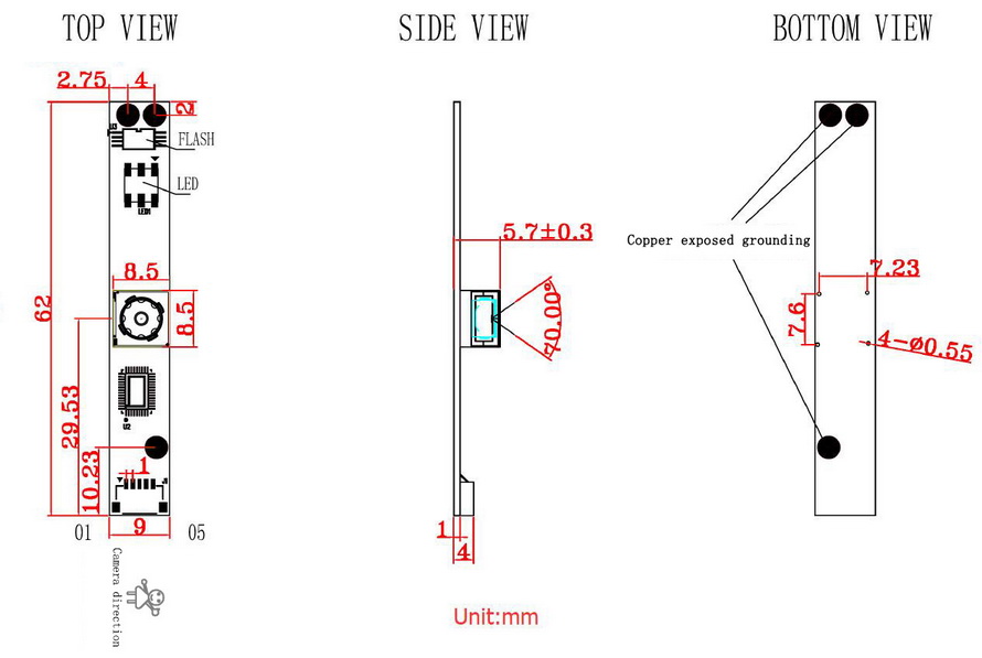 OV5648 5MP USB Camera (A) dimensions