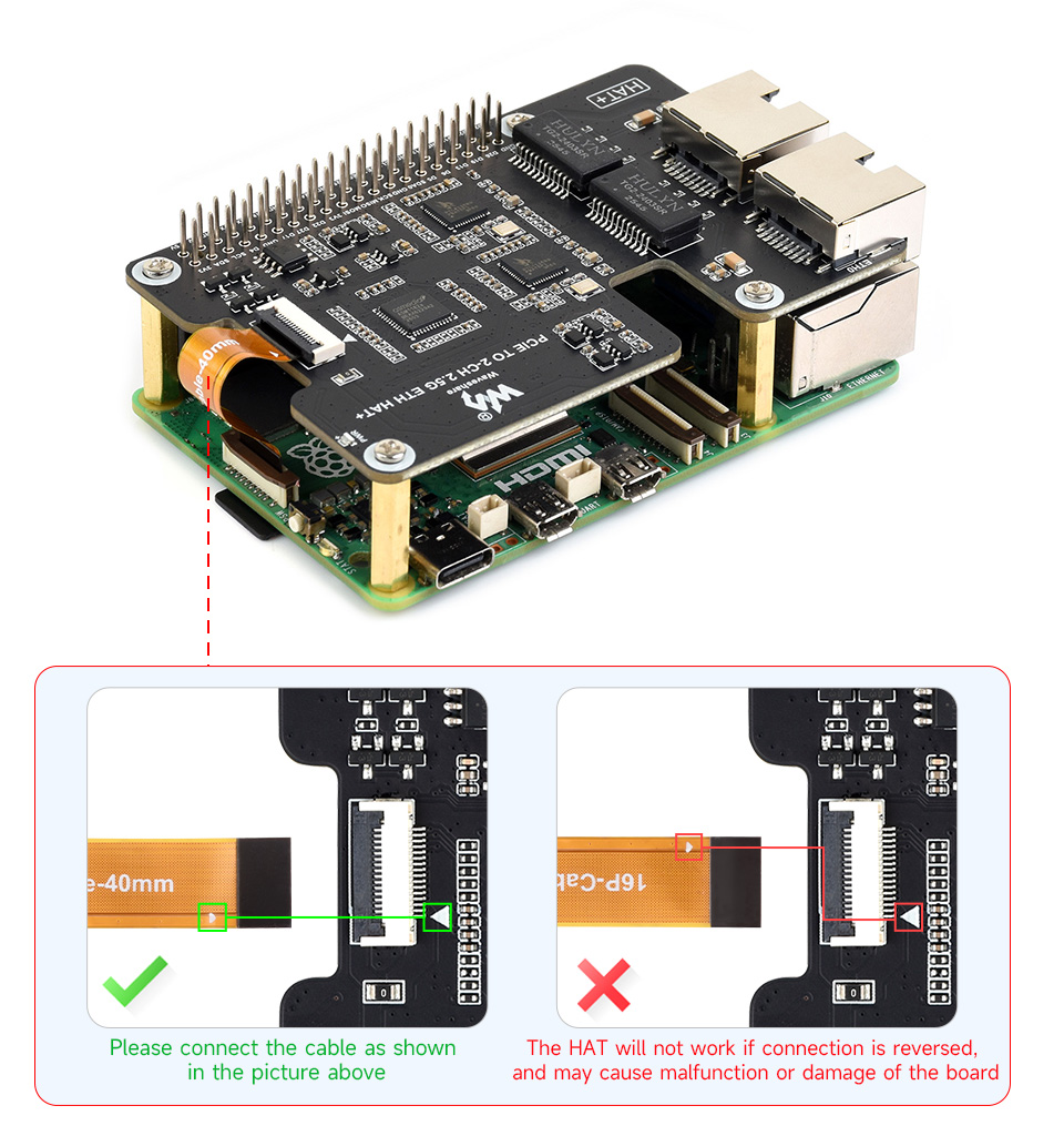 PCIE TO 2-CH 2.5G ETH adapter, Based on 16PIN PCIe Interface of Raspberry Pi 5