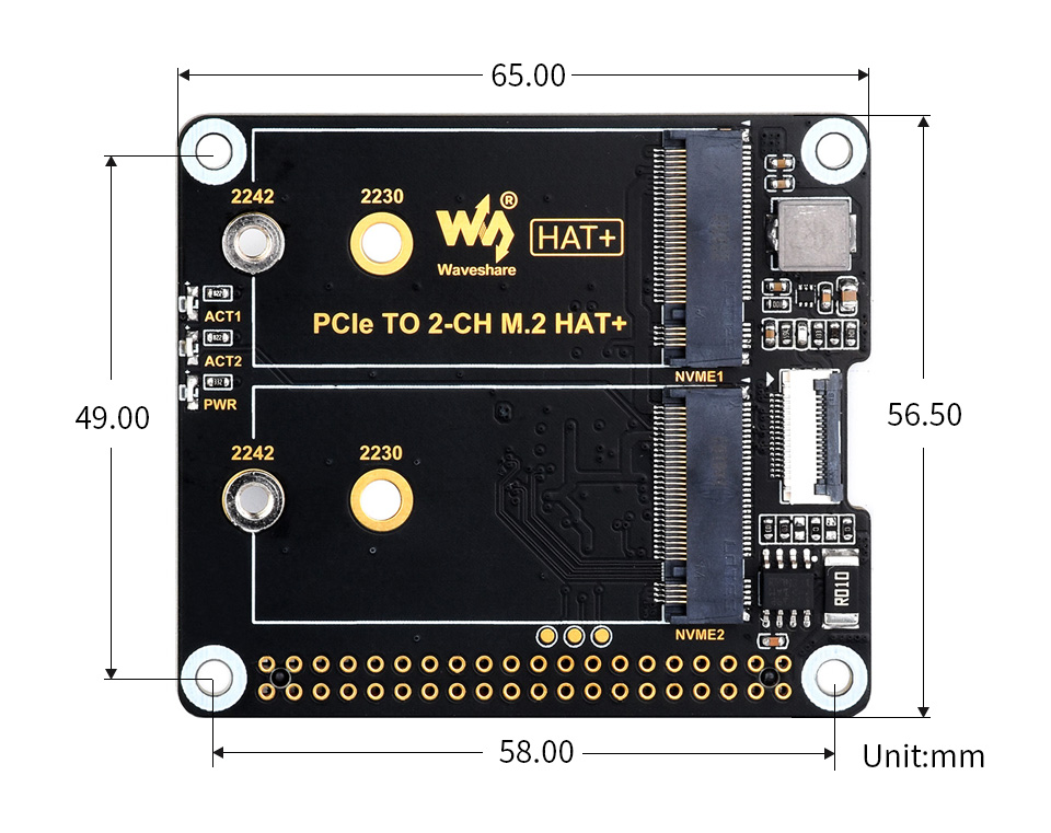 PCIe To 2-ch M.2 adapter, outline dimensions
