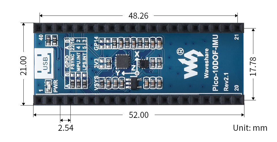 Onboard ICM20948 & LPS22HB Chip 10-DOF IMU Sensor Module for Raspberry Pi Pico 