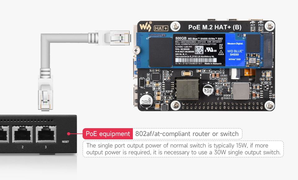 Adattatore PCIe To M.2 Con PoE HAT Per Raspberry Pi 5 – Supporta NVMe 2230/2242 E IEEE 802.3af/at