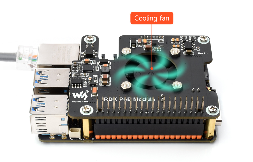 RDK-PoE-Module Onboard active cooling fan