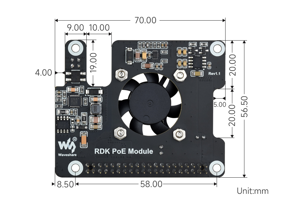 RDK-PoE-Module outline dimensions