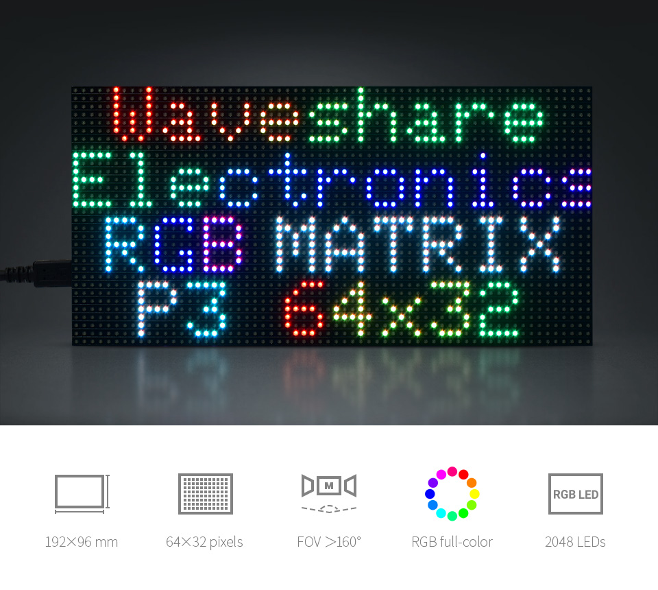 oversætter Kejser rent RGB Full-Color LED Matrix Panel, 64×32 Pixels, Adjustable Brightness | RGB- Matrix-P3-64x32
