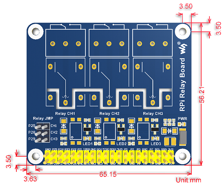 RPi Relay Board board dimensions