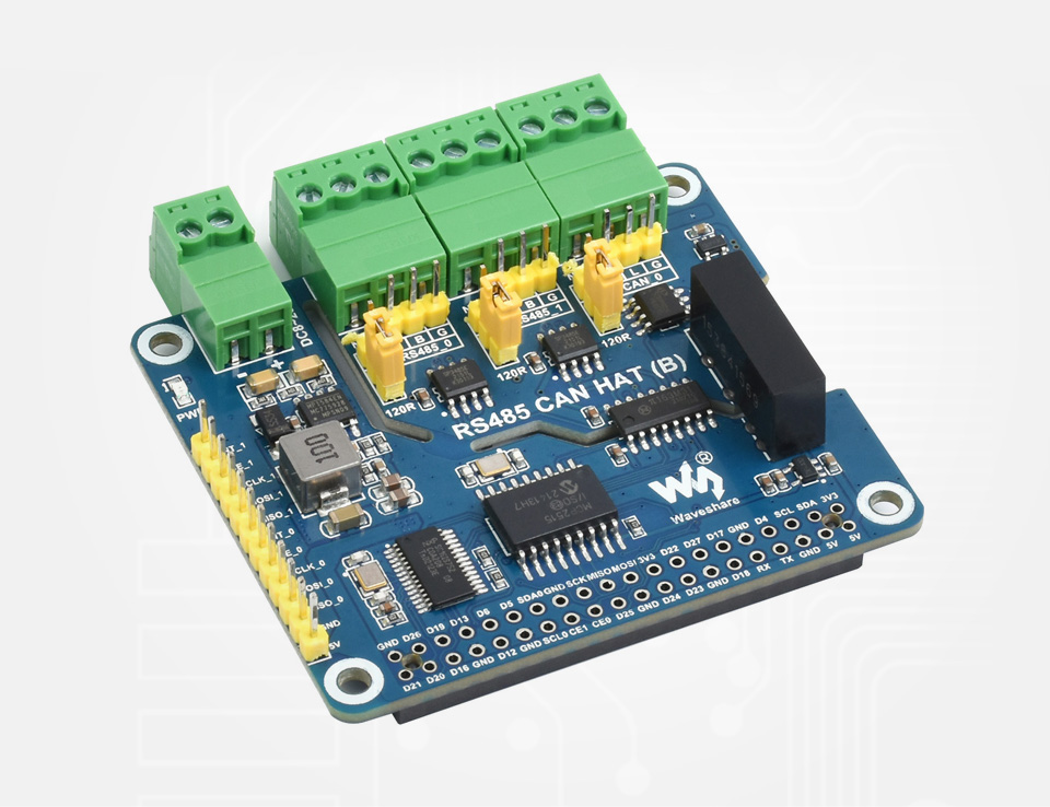 Isolated RS485 CAN HAT (B) For Raspberry Pi, 2-Ch RS485 and 1-Ch CAN, Multi  Protections