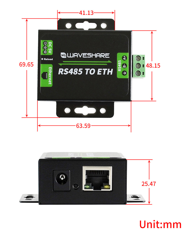 Thứ nguyên RS485 TO ETH