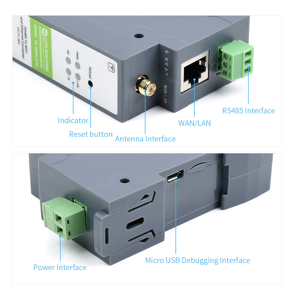 Serveur Série Rs485 Vers Wifi Interface Rj45 Antenne Externe Prise En  Charge De Modbustcp