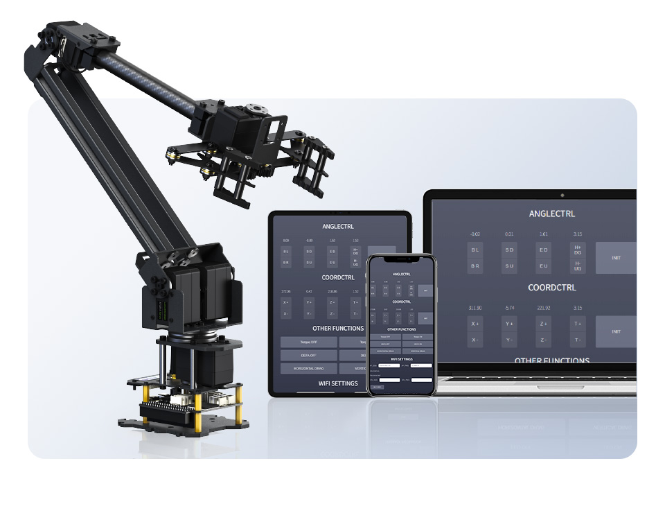 3+1 DOF High-Torque Serial Bus Servo Robotic Arm, Easy to control via Cross-platform Web Application