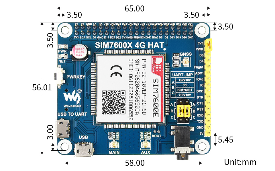 SIM7600E LTE Cat-1 dimensions