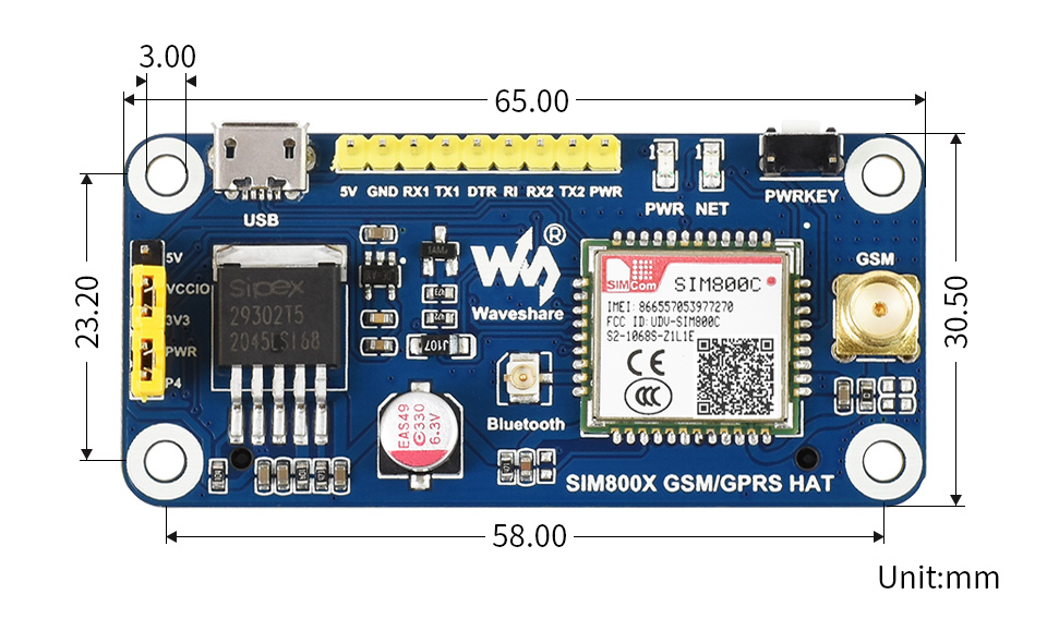 Sim800c gsm gprs chapéu gsm gprs bluetooth,