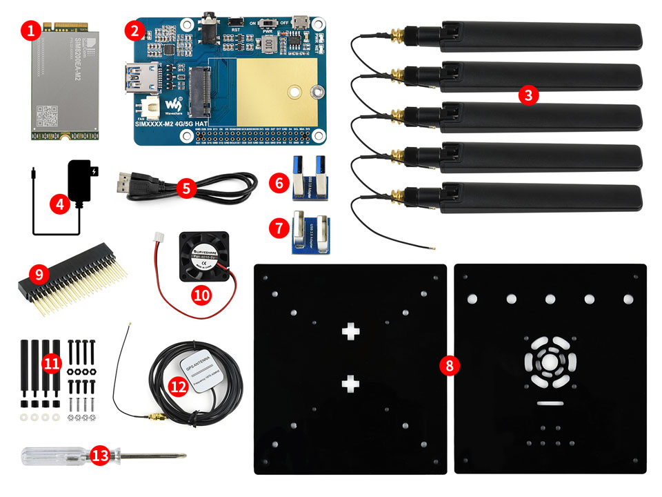 Waveshare SIM8200EA-M2 5G HAT with Antennas 5G/4G/3G Support Snapdragon 