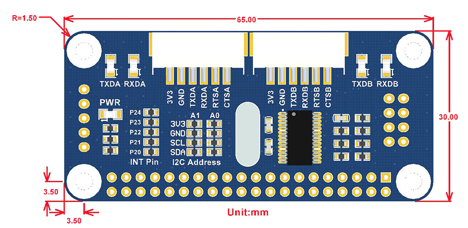 Serial Expansion HAT dimensions