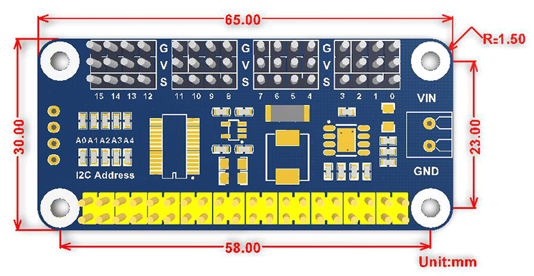 Servo Drivers HAT (B) dimensions