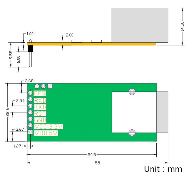 UART TO ETH dimensions