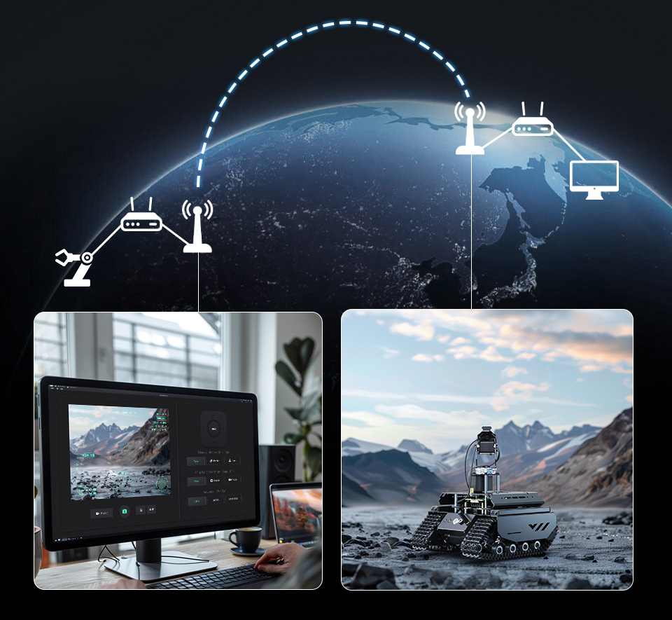 UGV Beast AI Robot, web application demos are based on WebRTC for real-time video transmission and robot remote control