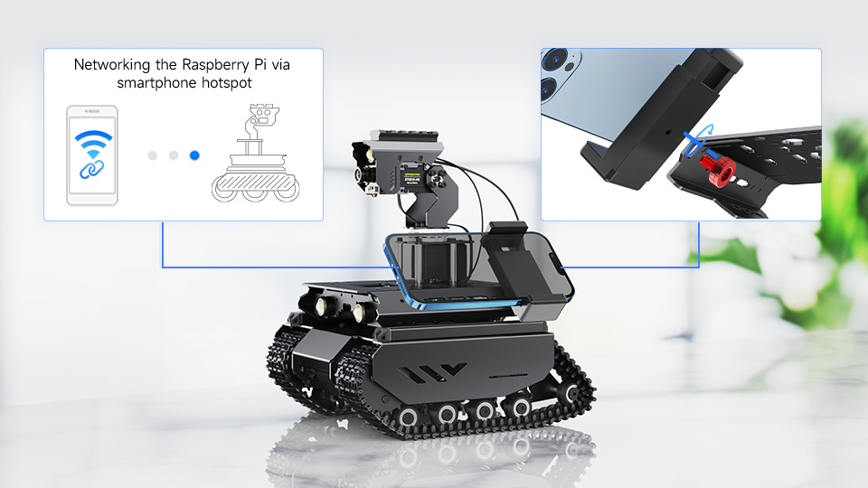 UGV Beast AI Robot, supports installing smartphone holder