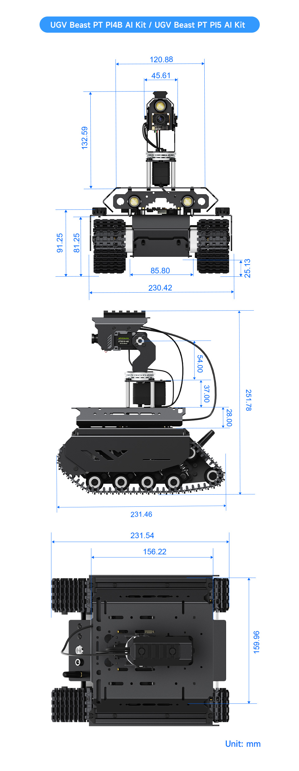 UGV Beast PT AI Kit, outline dimensions