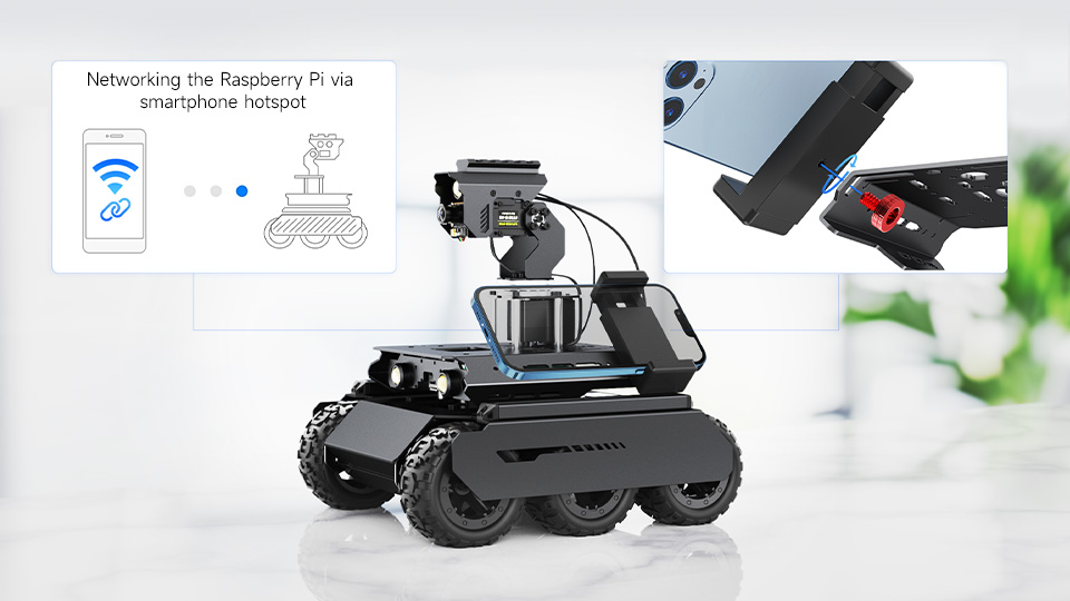 UGV Rover AI Robot, supports installing smartphone holder