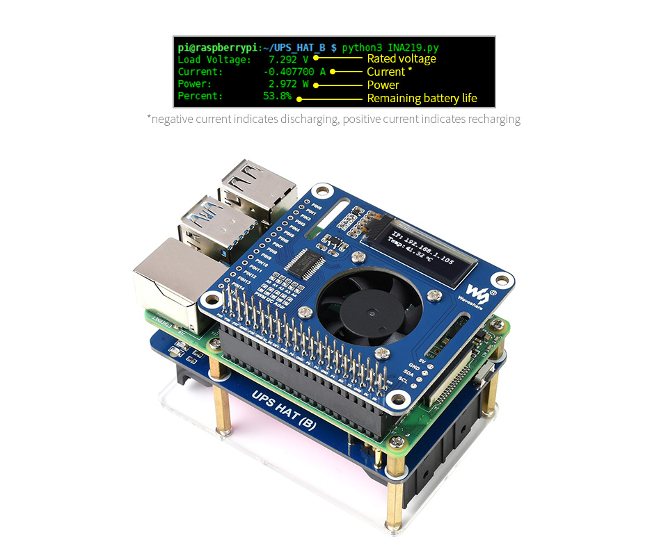 (B) For Raspberry Pi, 5V Uninterruptible Power Supply, High Current, Pogo Connector