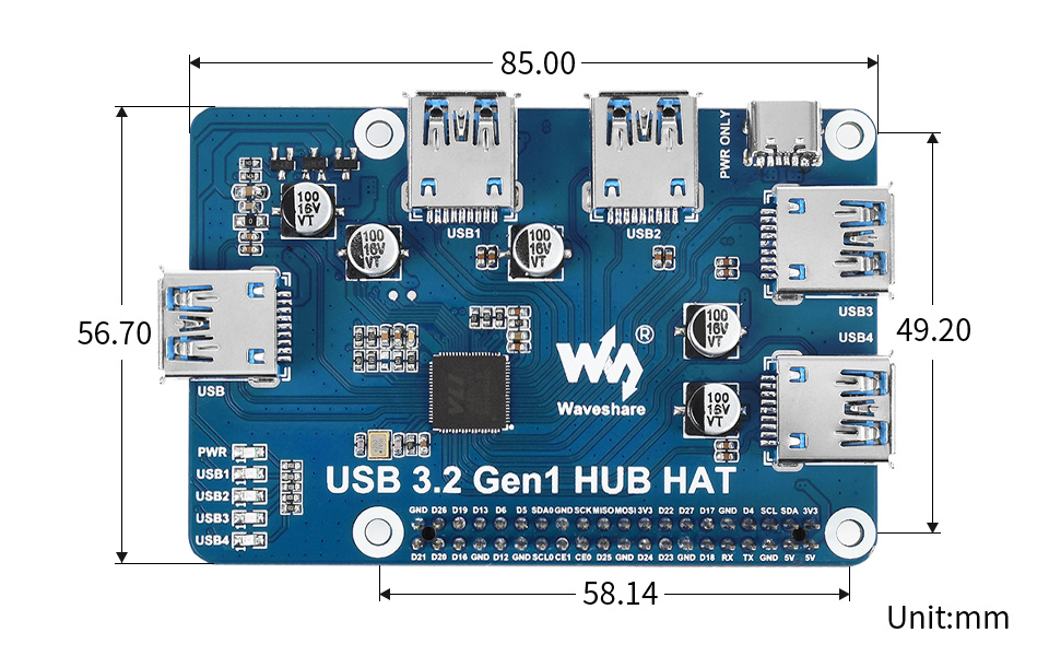 usb 3.2, gen1, com 4 portas, para raspberry pi 4b, com chapéu