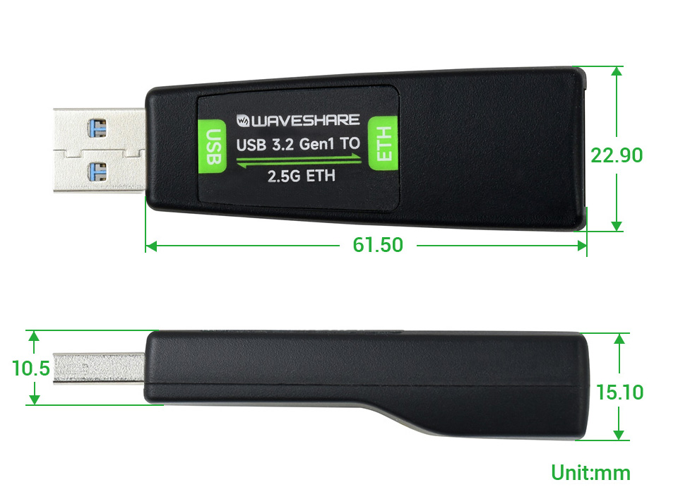 USB 3.2 Gen1 TO 2.5G, dimensions