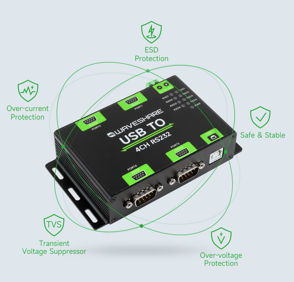 USB TO 4CH RS232 module with multiple protection