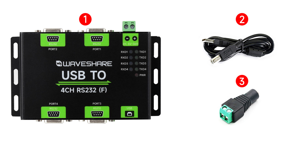 USB TO 4CH RS232 package contains