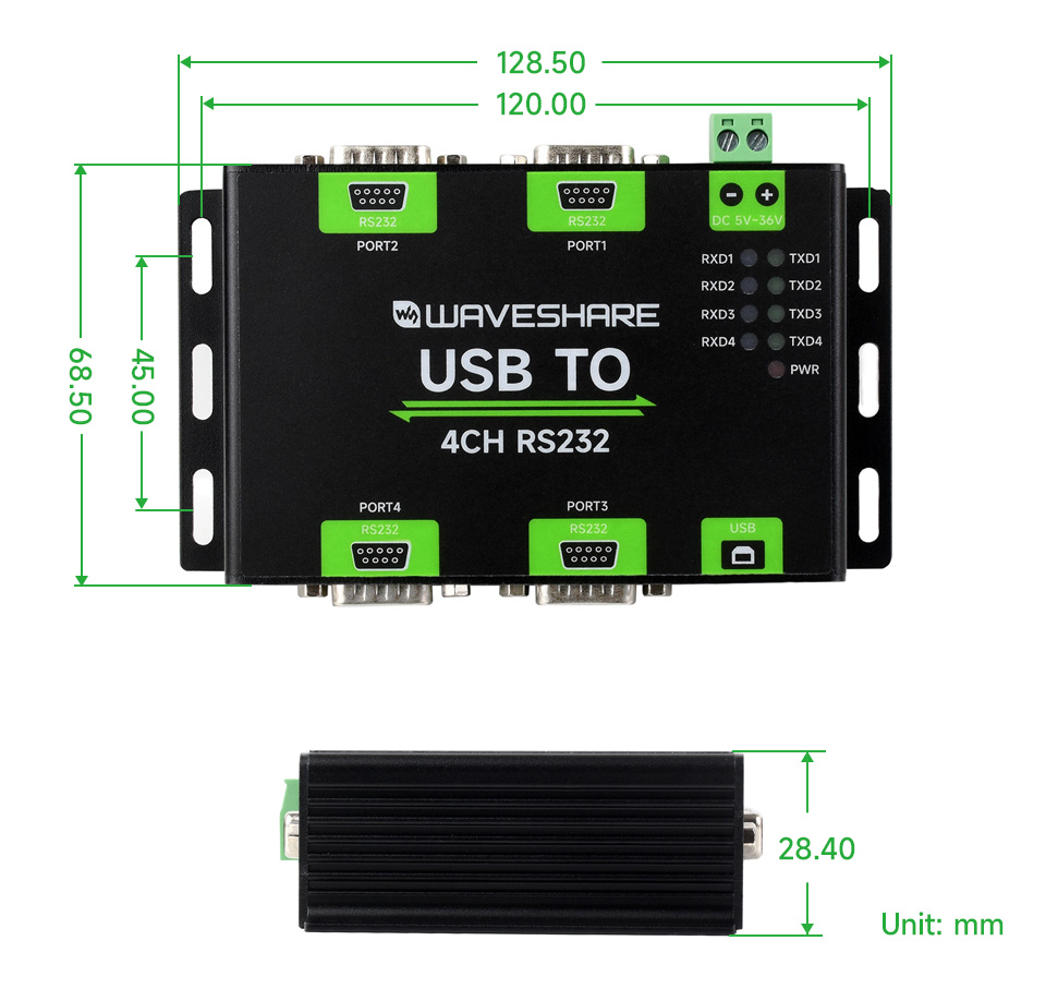 USB TO 4CH RS232 outline dimensions