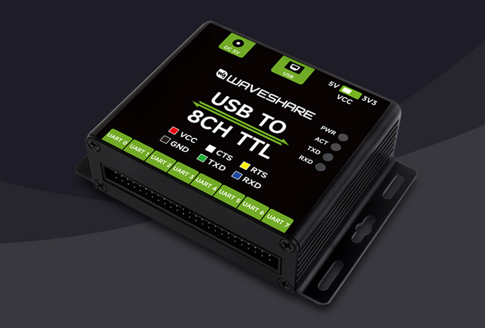 USB TO 8CH TTL Converter, front view， black background